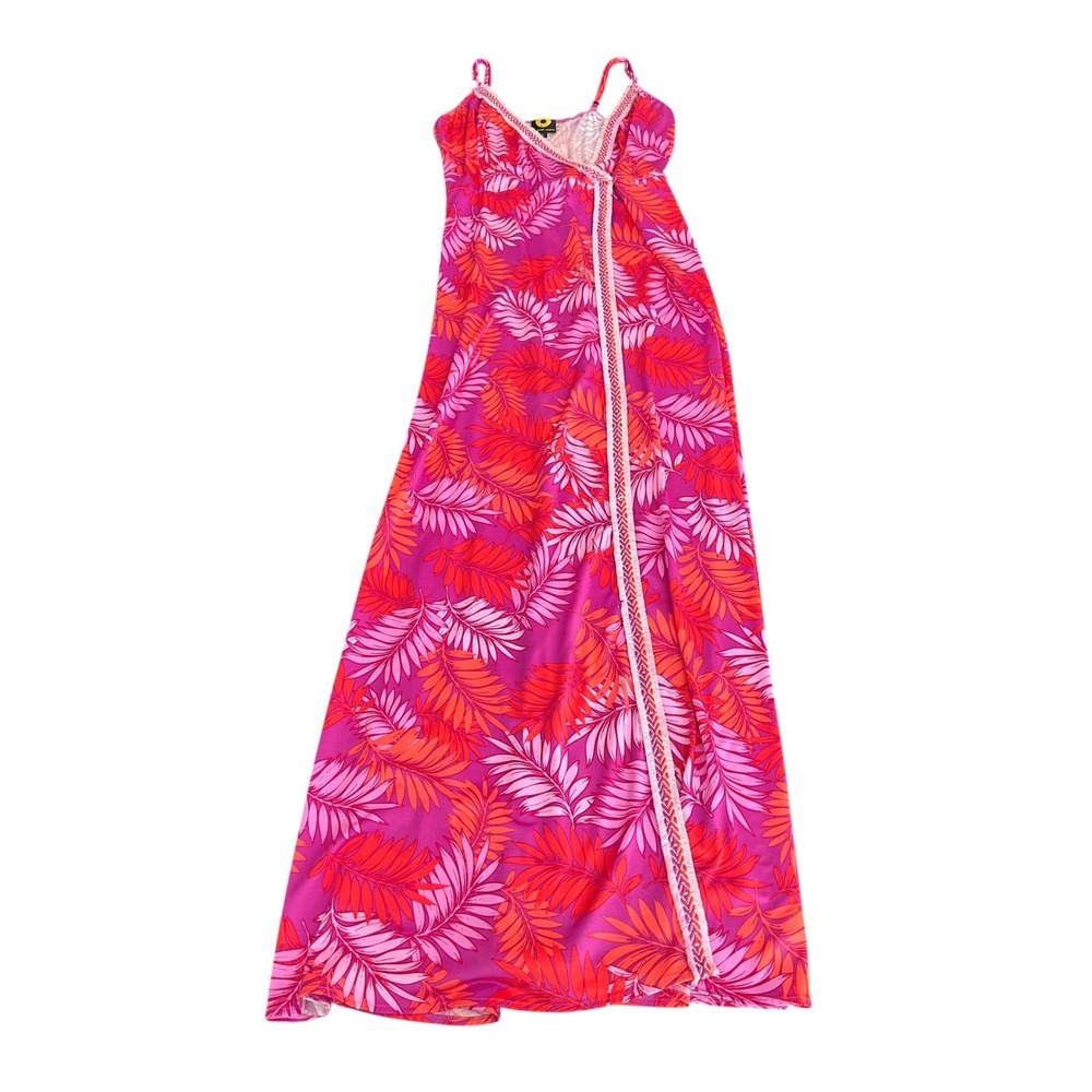 Margaret Josephs Pink Tropical Palm Print Faux Wrap Maxi Dress Large (1160)